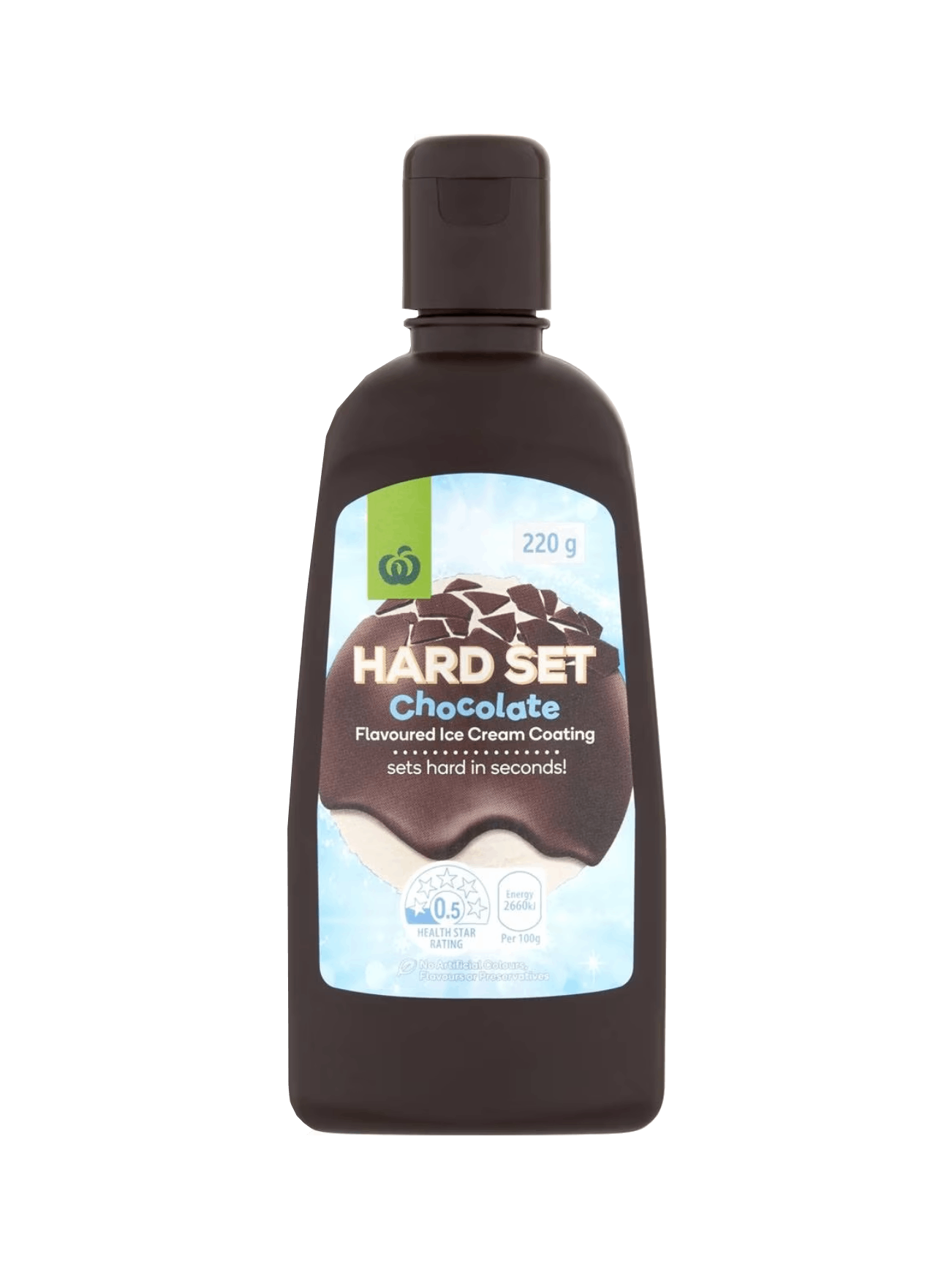 WOOLWORTHS CHOC TOPPING HARD SET 220G